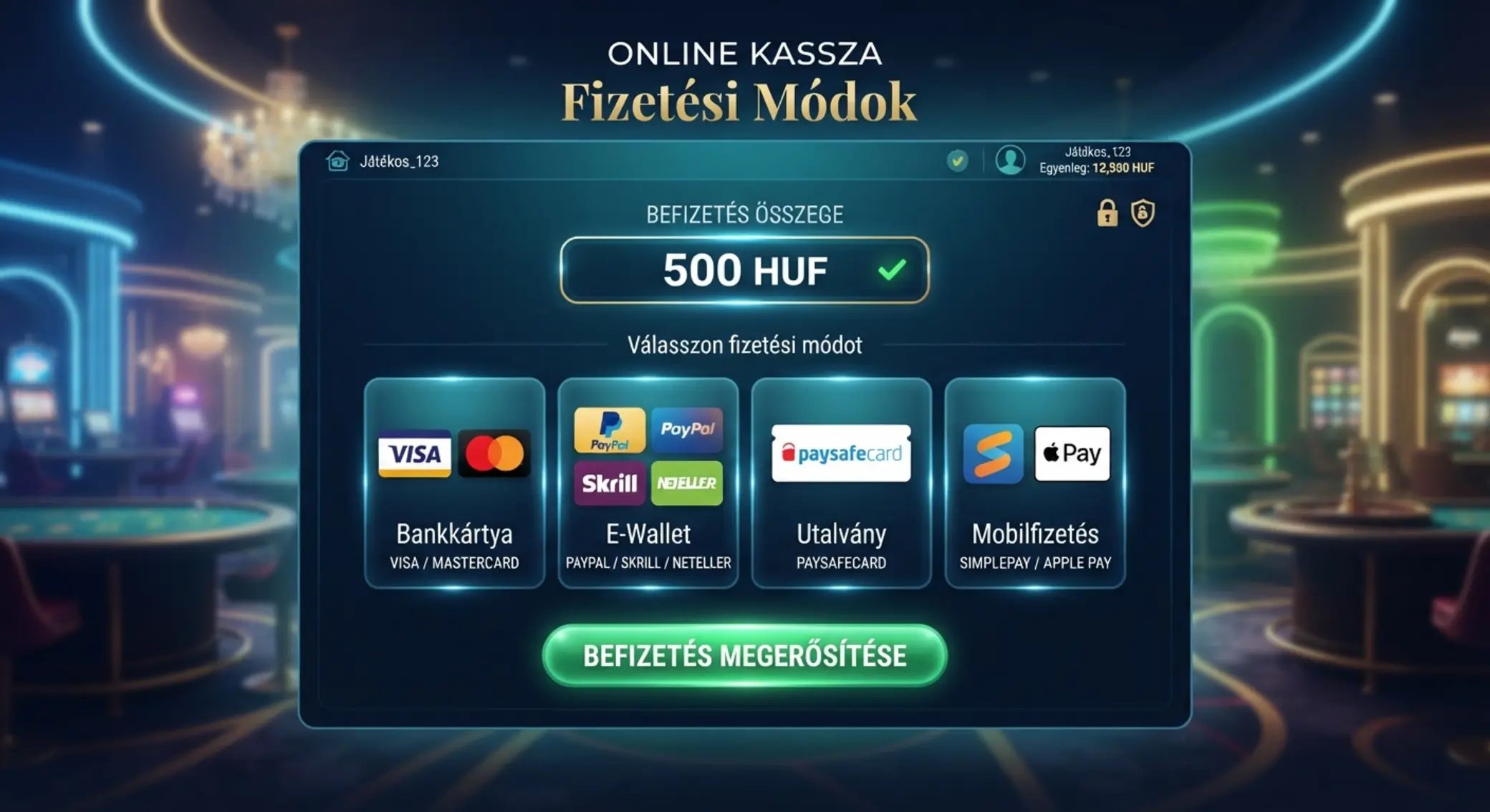 Fizetési módok online kaszinó pénztárban 500 Ft-os befizetéshez