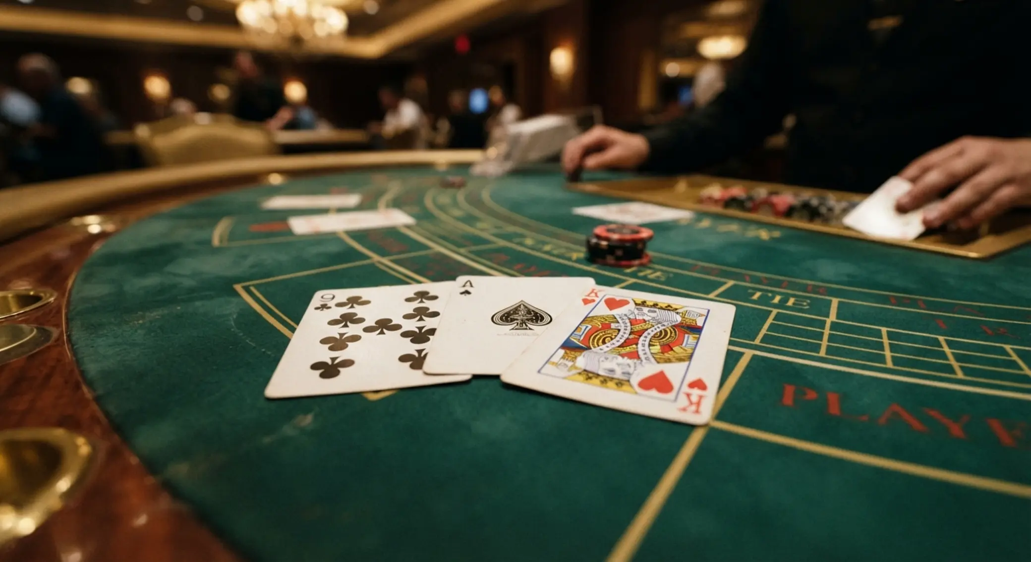 Baccarat kártyák közelről a pontszámítás szemléltetésére