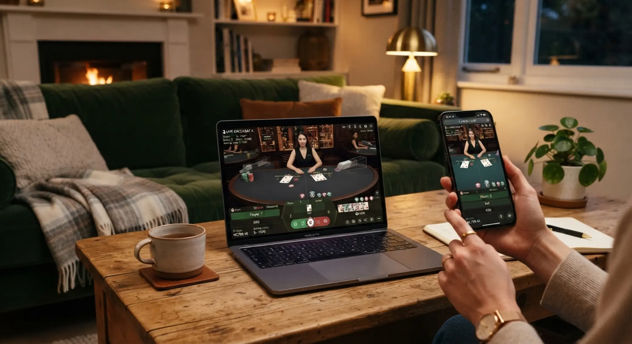 Online baccarat mobiltelefonon és laptopon otthoni környezetben