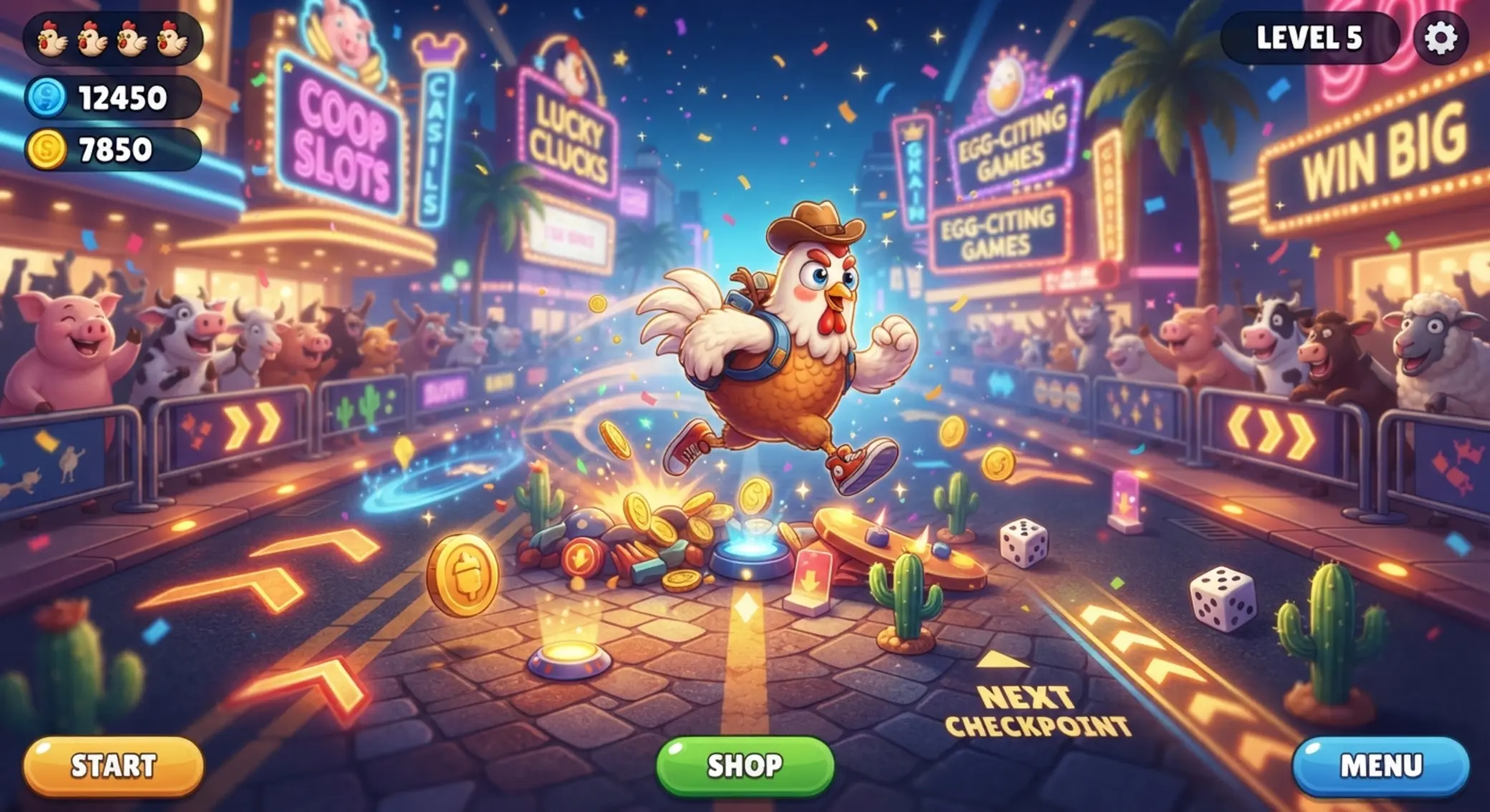 Chicken Road játék hangulata úttal és akadályokkal