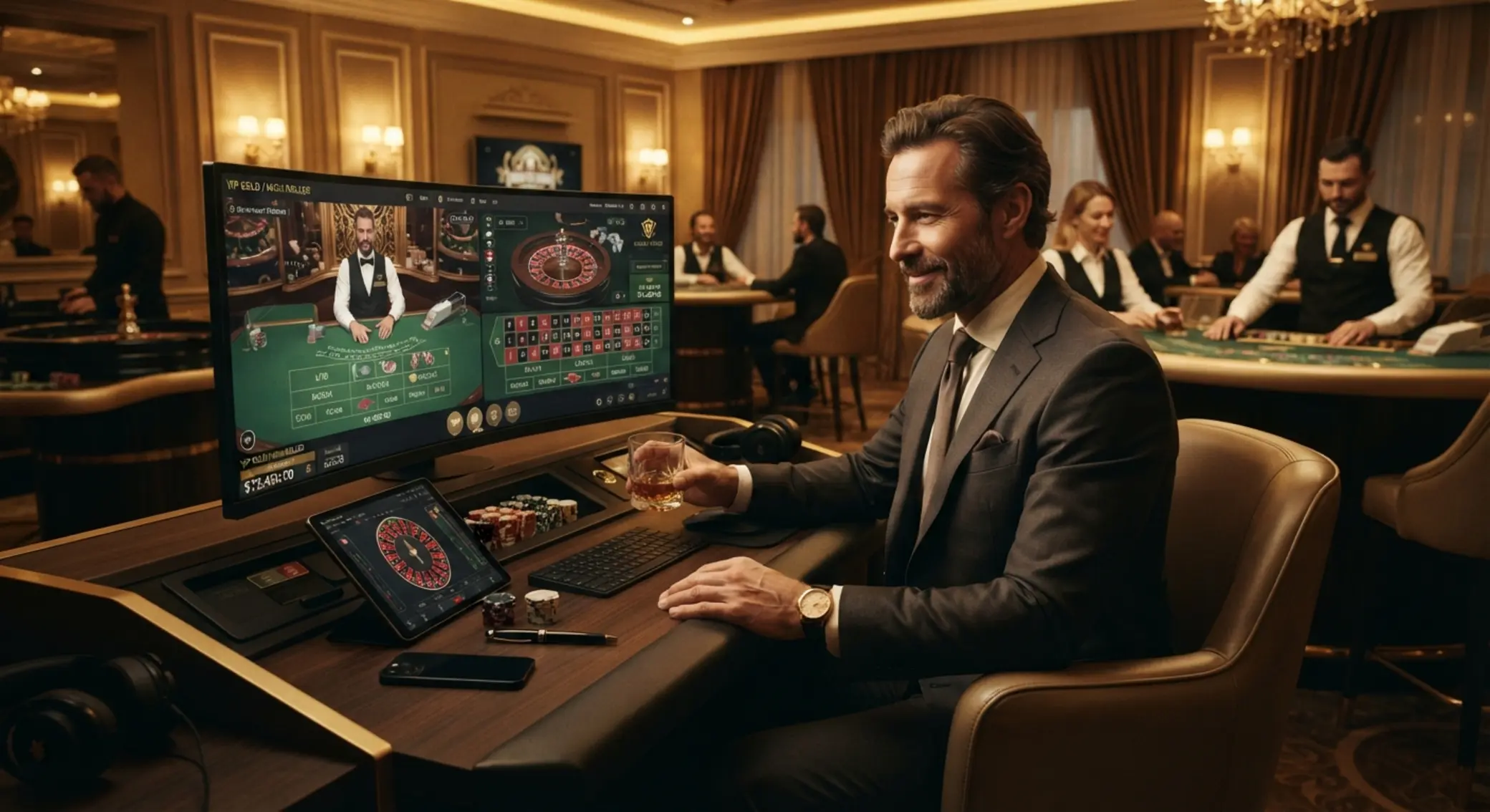 High roller játékos elegáns online kaszinó környezetben