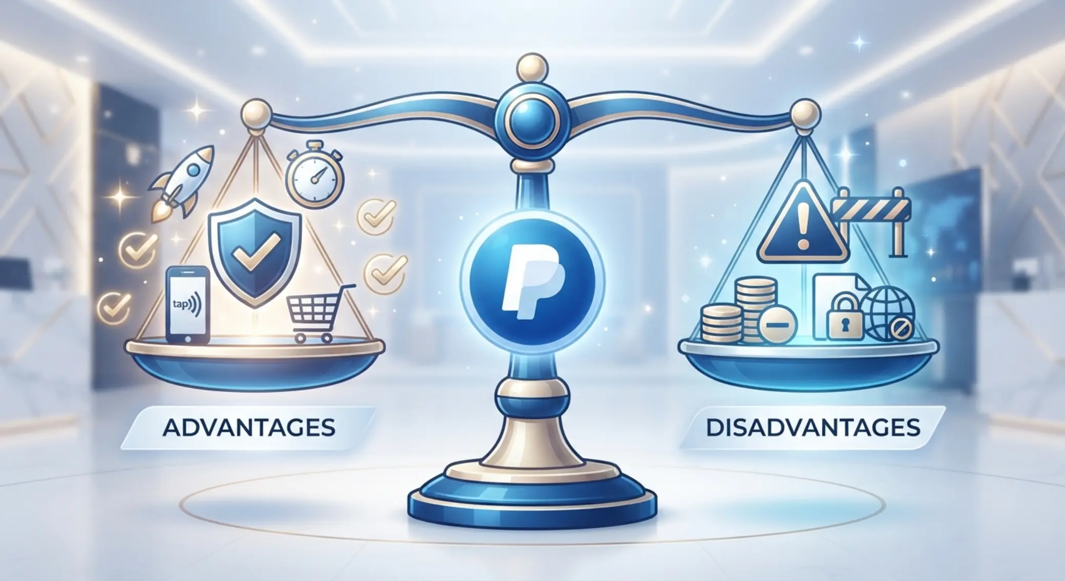 PayPal előnyök és hátrányok mérleg illusztráció