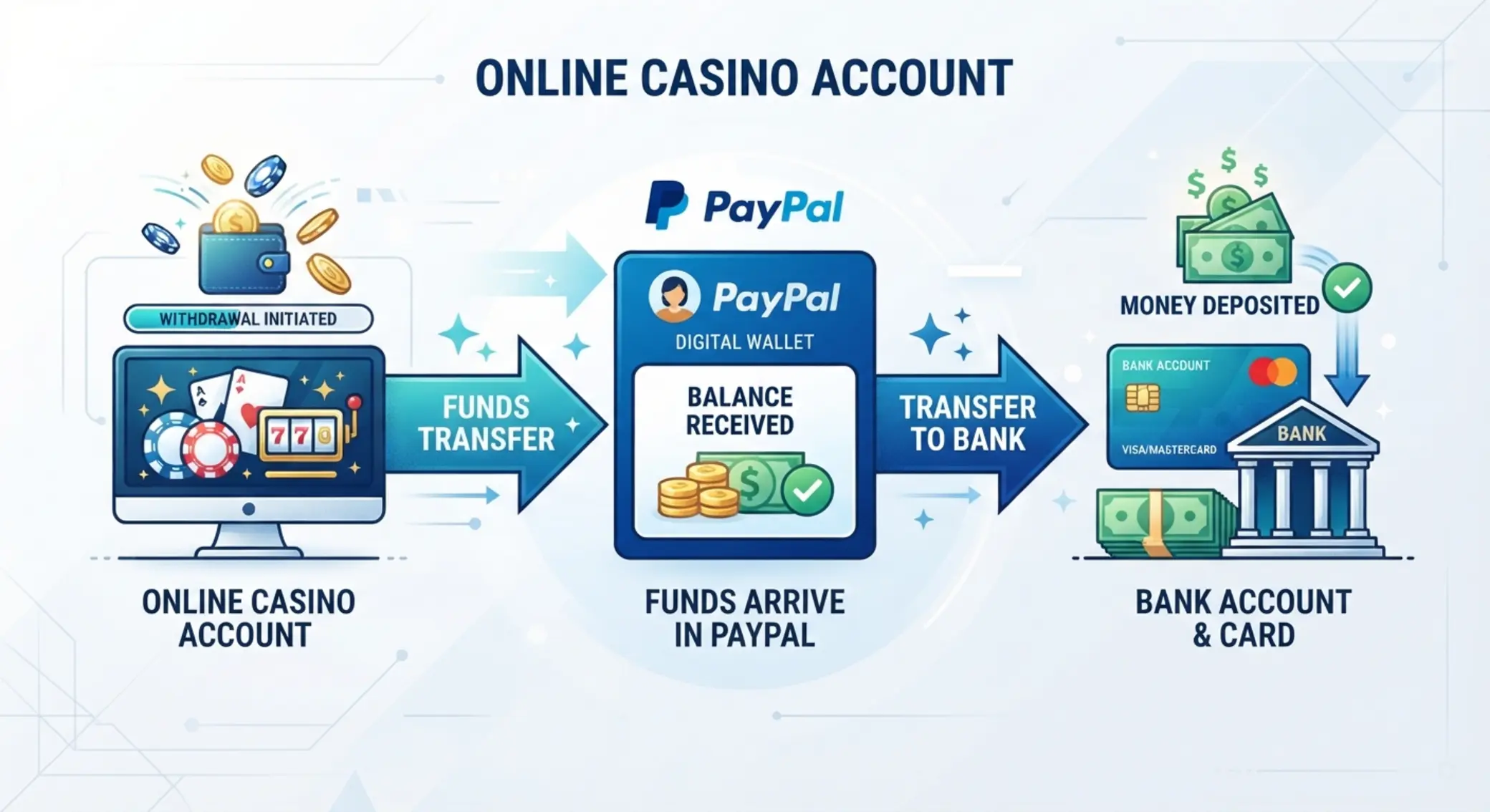 Kifizetési folyamat kaszinóból PayPalra és bankszámlára