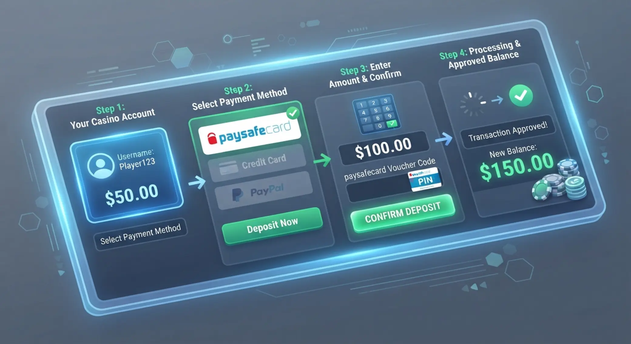 Paysafecard befizet&eacute;s l&eacute;p&eacute;sei online kaszin&oacute;ban