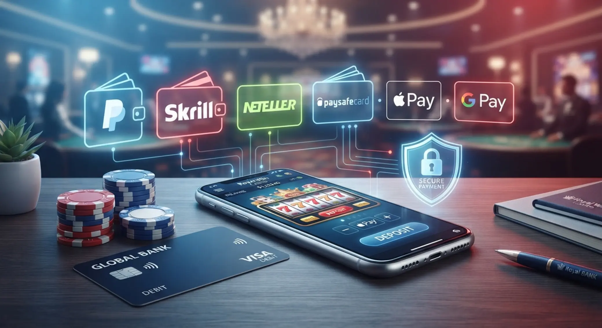 Online fizetési módok és mobil kaszinózás illusztrációja