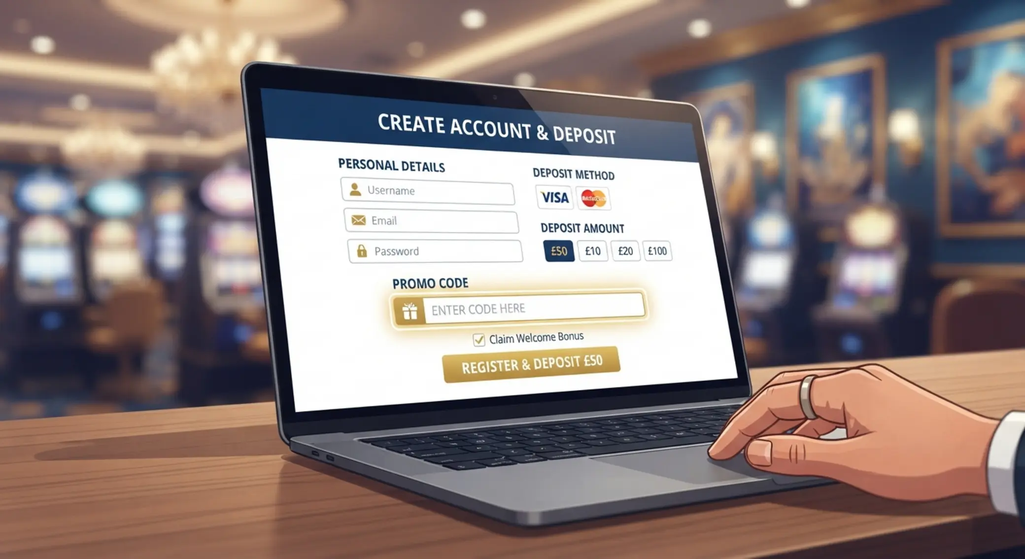 Promóciós kód mező egy online kaszinó felületén